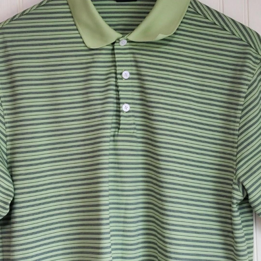 Nike Dri-FIT‎ UV Polo Shirt Mens L Green Stripe Stretch Golf Performance Top